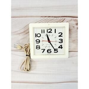 Vintage GE White Small Wall or Table Clock 2203 General Electric Tested